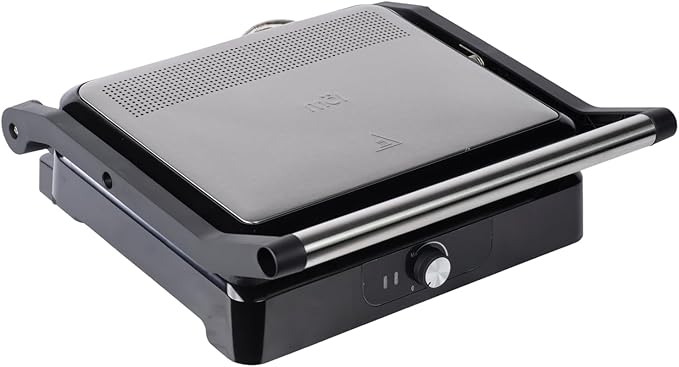 MOI Panini Press Grill & Sandwich Maker - 180° Dual-Plate Stainless Steel Grill Press for Paninis, Grilled Cheese, Burgers, Quesadillas, Breakfast, and More - 11 x 9 Inch Panini Maker with Drip Tray