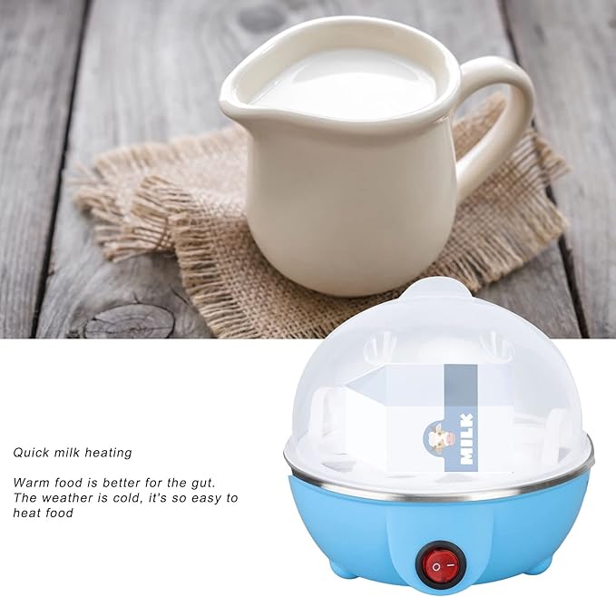 Chicken Egg Cooker Make Up to 7 Large Boiled Eggs Anti Dry Burning Automatic Power Off Egg Poacher with Heating Plate for Hard, Soft & Poached Eggs(Blue)