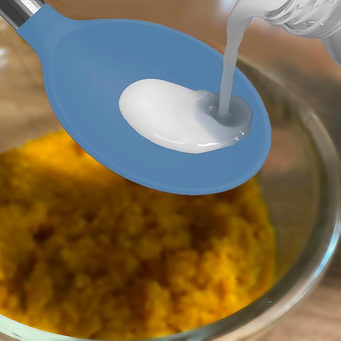 Pack of 2 Large Silicone Cooking Spoons,Non Stick Solid Basting Spoon,Heat-Resistant Kitchen Utensils for Mixing,Serving,Draining,Stirring (Starry Blue)