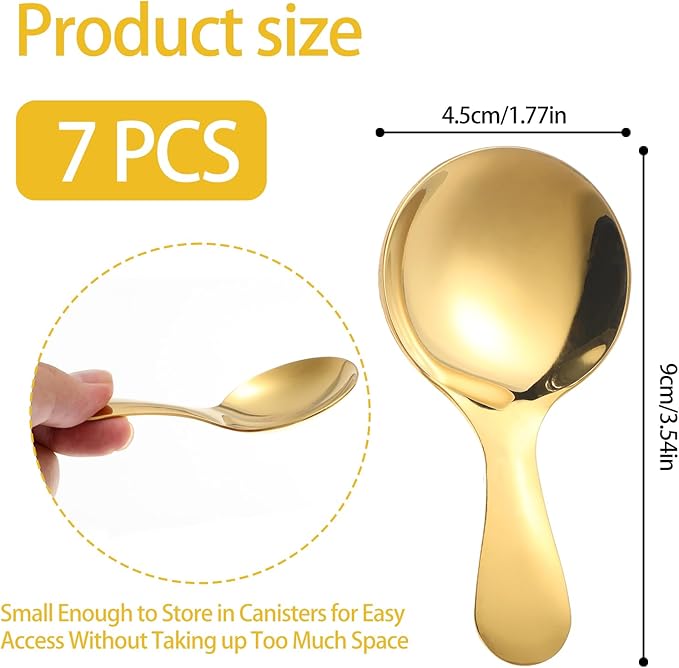 Lusofie 7PCS Gold Short Handle Spoons, Mini Gold Spoons, Mini Scoops for Candy, Coffee, Tea, Sugar, Dessert
