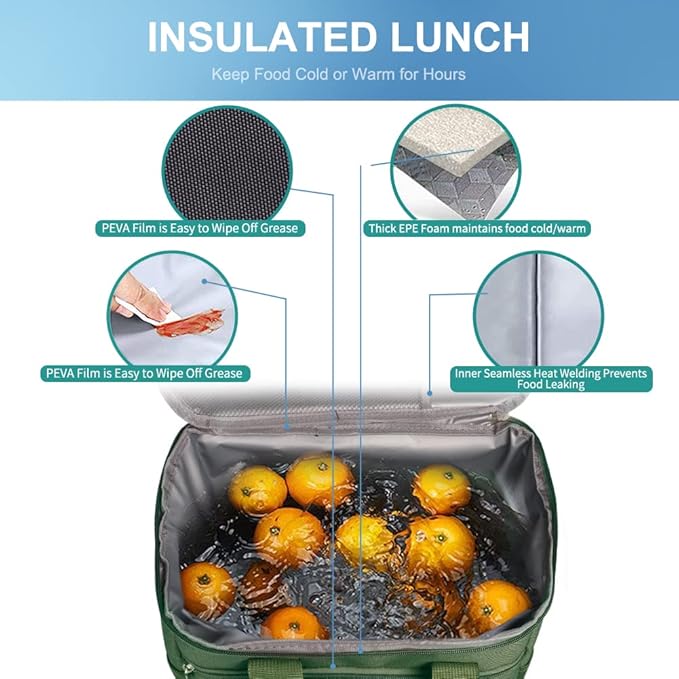 iknoe Large Cooler Bag Collapsible, 15L Insulated Bags, Leakproof Lunch Cooler Tote with Multi-Pockets for Adult, Insulated Lunch Box for Beach, Picnic,Work, Military Green 24-Can (15L)