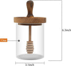 Honey Jar with Dipper and Lid - Glass Honey Pot with An Extra Wooden Dipper Stick, Home Kitchen Honey Containers Holder with Wider Diameter to Store Honey and Syrup, Airtight 13.5 oz