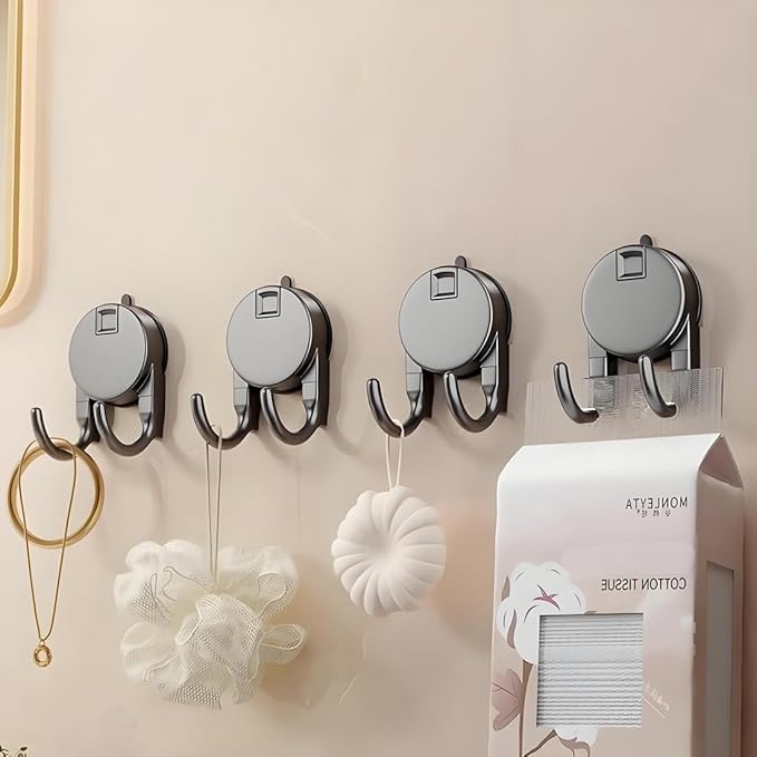 4 Pack Heavy Duty Suction Cup Hooks - No Drill Vacuum Suction Hanger for Bathroom, Kitchen, Glass/Tile/Metal, Holds Towels, Keys, Utensils (Gunmetal Gray)