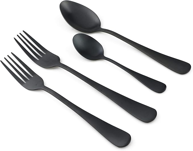 24-Piece Stainless Steel Flatware Set, Matte Black Finish, Service for 4