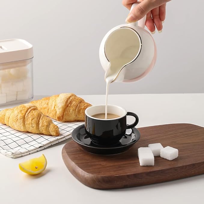 Sweejar Porcelain Espresso Cup & Saucer Set, Stackable Demitasse Cups with Metal Stand, 2.5 OZ for Latte,Coffee,Cafe Mocha,Tea, Set of 6 (Black)