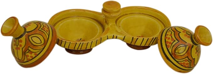 Moroccan Handmade Tagine Double Spicer Salt & pepper Holder Ceramic Yellow