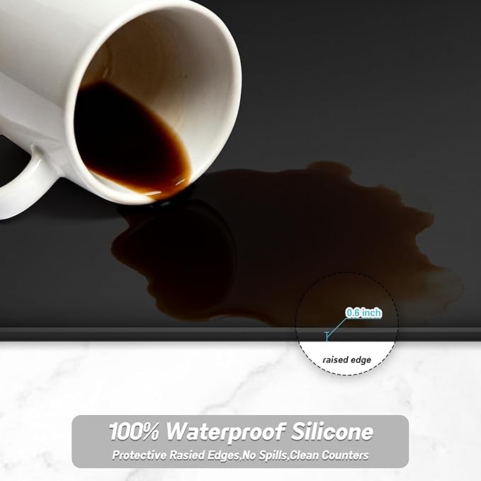 Silicone Coffee Mat,24×16" Waterproof Heat Resistant Bar Mat for Espresso Machine Station Accessories,Non Slip Dish Drying Mat for Kitchen Counter,Home Decor Essentials,Fit Under Coffee Maker