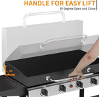 4 Burner Propane Griddle with Lid, 30 Inch Stainless Steel Portable Detachable Gas Griddle, 60,000 BTU Flat Top Grill with Side Shelves for Camping