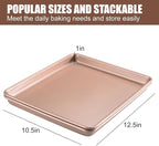 Heavy Duty Baking Sheets for Toaster Ovens - 12.5x10.5 Inch Nonstick Cookie Pan Set (0.8mm 2X Thicker Carbon Steel) Warp & Rust Proof, PFOA Free -Champagne Gold Trays