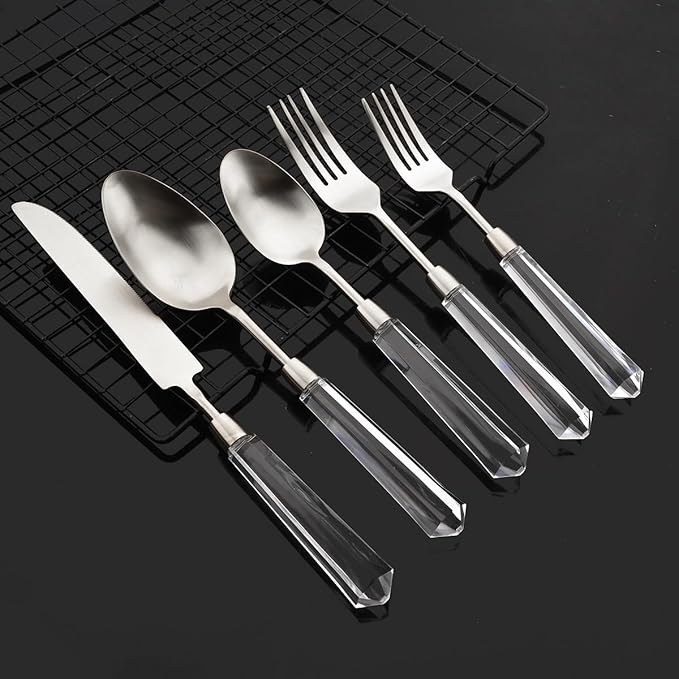 JASHII 20pcs 304 Stainless Steel Silver Flatware Cutlery Set, Matte Finished Knife Fork Spoon Set, Creative Handle,Service for 4, Dishwasher Safe for Home Wedding Hotel