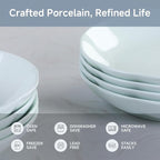 Small Pasta Bowls Set of 8, 16 Oz, 8 inch, Salad bowls, Ceramic bowls, Microwave & Dishwasher Safe, Light Colored Wave Edge