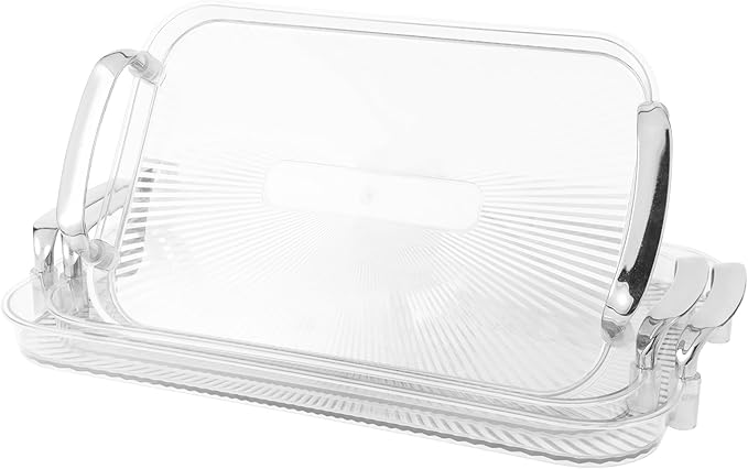 Serving Tray with Handles Set of 3 Rectangular Large Serving Platters 16.5/14.9/13.2 Inch White Plates for Dinner, Party, Entertaining, Transparent