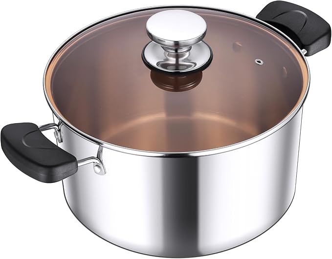 8-Qt Stock Pot, E-far 3-Ply Stainless Steel Stockpot with Lid for Cooking Simmering Soup Stew, Heavy Duty Cookware Works w/Induction, Non-toxic & Corrosion Resistant, Dishwasher Safe