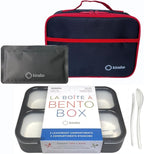 Bento Box with Insulated Lunch Bag and Ice Pack for Kids Container for Adults Snacks and Lunches. 3 Compartments, Leak-Resistant Portion Boxes Japanese Style for School or Work, Black with Red Trim