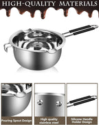 Artcome 304 Stainless Steel Melting Pot Set with Dual-Handles, Silicone Spatula & Spoon, 2600ml Pot & 1200ml Melting Bowl, Heat-Resistant Silicone Handles, Perfect for Melting Chocolate, Butter