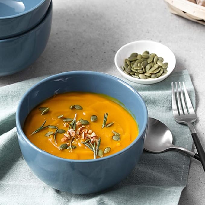 DOWAN 5.8" Deep Soup Bowls & Cereal Bowls - 30 Ounces Large Bowls Set of 4 for Kitchen - Ceramic Bowls for Cereal, Soup, Oatmeal, Salad, Ramen, Noodle, Rice - Dishwasher & Oven Safe (Airy Blue)