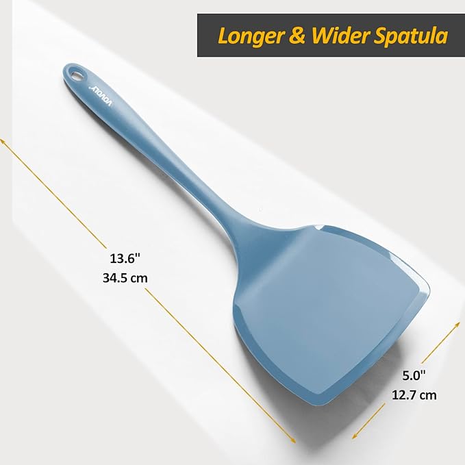 Silicone Pancake Spatula Turner with Lengthened Handle& Seamless Design, Heat Resistant Cooking Spatulas for Nonstick Cookware, Large Flexible Kitchen Utensils, Flipper for Egg, Pancake, Starry Blue