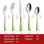 Colorful Silverware Set 20 Piece 18/0 Stainless Steel Flatware Green and Orange Handle Cutlery Set Service for 4 Fork Knife Spoon Set Mirror Finish Dishwasher Safe