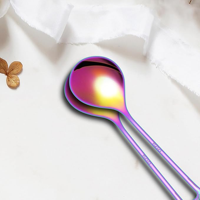 Creative spoons in multiple colors. They can be used to stir flower tea, coffee, and desserts. They're also great for decoration, collection, or as gifts. (rainbow color)