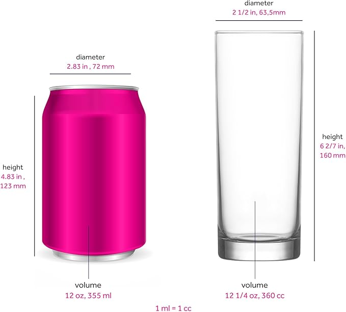 LAV Highball Glasses Set of 6 | Lead-Free Elegant Tall Glass, Tom Collins, Bar Beverage Glassware for Water, Mojito, Iced Coffee, Juice, Cocktail, Mixed Drinks, Restaurant, Drinking Cups | 12.2 oz