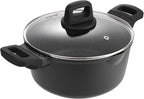 9.5 Inch Non Stick Pan Casserole Pot with Lid & Pour Spout - Lightweight 4.27 Quart Granite Coated Soup Pot Comfort Grip Handle - Induction Compatible PFOA Free Non Stick Cookware (Black)