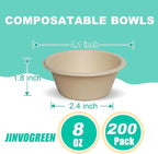 200 Count 8 oz Paper Bowls, Disposable Compostable Bowls, Heavy Duty Biodegradable Sugarcane Bagasse Bowl for Snacks, Fruits, Desserts, Natural