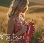 Coldest Tumbler with Handle and Straw - 100% Leak Proof Insulated Tumbler with Lid and Straw (3 Lids) - Stainless Steel Tumblers for Women & Men - Cup Holder Friendly Base, 36 oz (Red Dress)