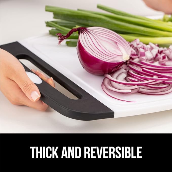 GORILLA GRIP BPA-Free Reversible Kitchen Cutting Board Set of 3, US Designed, Nonporous, Juice Grooves Catch Liquid, Slip Resistant Border, Dishwasher Safe, Durable Large Food Chopping Boards, Black