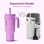 VINUR 40 oz Tumbler with Handle and Straw Lid-Reusable Stainless Steel Insulated Tumbler Cup for Water Coffee, Leakproof Travel Mug with Rubber Base(Lilac Purple)