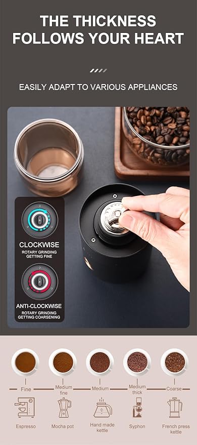 Generic Portable Battery Powered Burr Coffee Grinder with Adjustable settings, 35G Capacity, 1500mAh Rechargeable, Conical Stainless Steel Burr for Espresso, Manual Brew, Travel, Camping