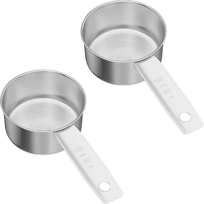 2PCS 1/3Cup(80ml) Stainless Steel Measuring Cup, Single Metal Scoop for Wet and Dry Ingredients, Great Kitchen Gadgets for Cooking