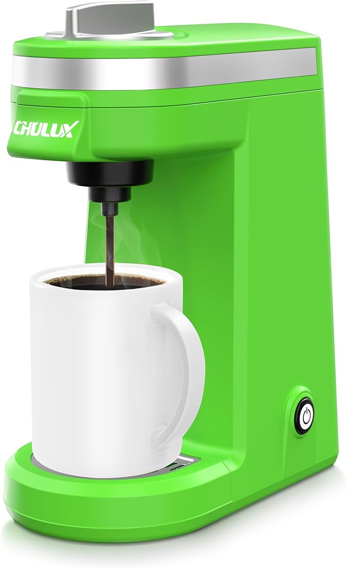 CHULUX Mini Single Serve Coffee Maker for K Cup Capsule, Tiny Small Size Coffee Machine for One Person Travel, RV, Truck and Home, Green