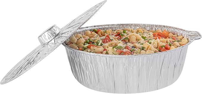 Foil Lux 8.5 Quart Pans And Lids, 10 Disposable Pots With Lids - Oven-Ready, Stove Compatible, Aluminum Foil Baking Pans, Freezable, For Outdoor Camping, Vacation, Picnic, And More - Restaurantware