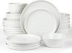 Famiware Mars Plates and Bowls Sets, 24 Pieces Dinnerware Sets, Dishes Set for 8, White
