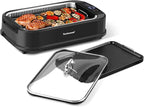 Techwood Indoor Grill Smokeless Grill, Electric Korean BBQ Grill with Glass Lid, Turbo Smoke Extractor Technology, Dishwasher-Safe Drip Tray & Nonstick Grilling Removable Plate, Black, 1500W