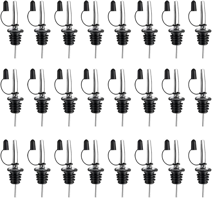 24 Pack Leak-Proof Dust Cap Wine Pourers,Stainless Steel Bottle Pourers for Alcohol, Olive Oil & Syrups- Fast, Controlled Pouring,Bar & Home Kitchen Accessories