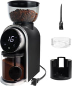 Electric Coffee Grinder Touchscreen 2-14 Cup Conical Burr Coffee Grinder with 25 Grinding Settings Cleaning Brush Grindable Espresso Drip Coffee French Press for Home Use 110V Black