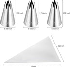 3Pcs 1M Piping Tips,Stainless Steel 1M Star Tips for Piping,Seamless Icing Tips With 10Pcs Disposable Piping Bags for Cake Decorating