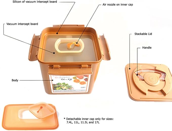 e-jen Premium Kimchi, Sauerkraut Container Probiotic Fermentation with Inner Vacuum Lid (Earthenware Brown, 1.6 gal/ 6.4L)