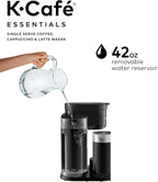 Keeurig K-Café Single Serve Coffee Maker, Built-In Milk Frother, Latte & Cappuccino Brewer, Espresso Shot, 3 Brew Sizes, 42 oz Water Reservoir, Travel Mug Friendly, Compact Design (Black 42oz)