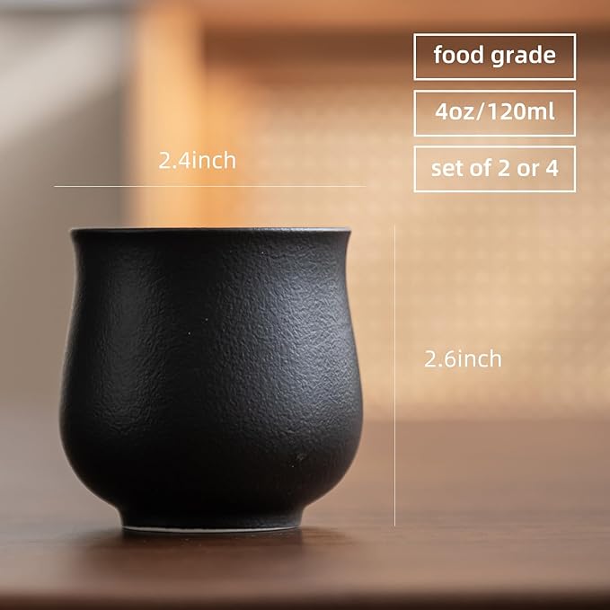 4-Oz Ceramic Espresso Cups Set - Multi-Color, Handle-Free Design for Home & Cafe | Dishwasher-Safe Stoneware Cups (black,4)