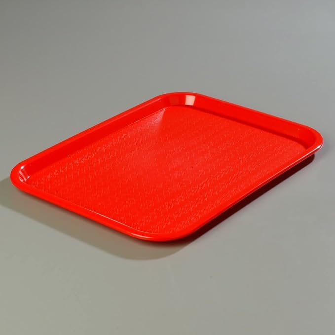 Carlisle FoodService Products Cafe Fast Food Cafeteria Tray with Patterned Surface for Cafeterias, Fast Food, And Dining Room, Plastic, 17.87 X 14 X 0.98 Inches, Red
