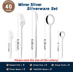 Mirror Modern Flatware Set for 8, 40-Piece Stainless Steel Silverware Set, LaienLife Unique Utensils with Long Forks Spoons and Knives Sets, Great for Home and Restaurant, Dishwasher Safe - Silver