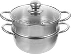 PRETYZOOM Stainless Steel Steamer Pot 9 Inch with Lid Multi-Use Cooking Steamer for Vegetables Seafood Soup Kitchen Cookware