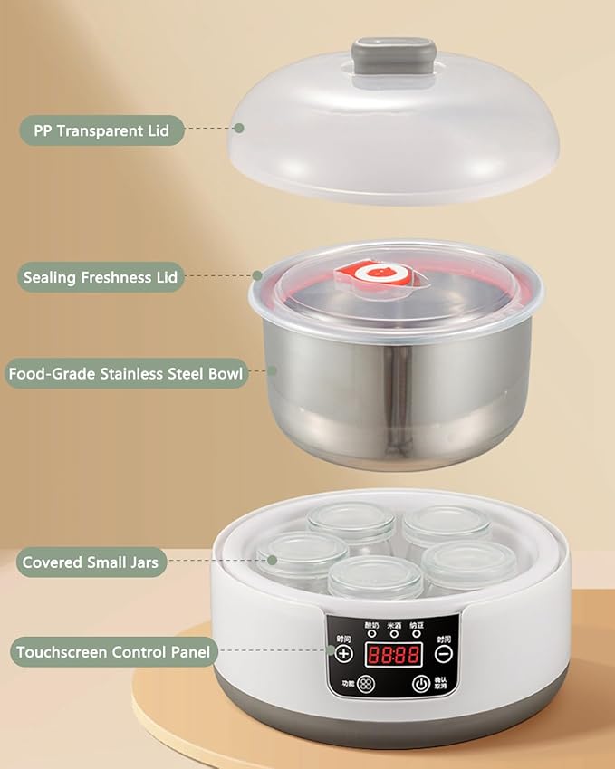 36 Hour Yogurt Maker, Automatic Digital Yoghurt Maker with Constant Temperature Control and Timer, Multifunctional Probiotic Yogurt Machine for Home Cheese, Fruit Wine (With 4 Glass Jars 42 Ozs)