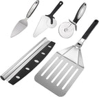 5PCS Pizza Cutter Pizza Peel Pizza Pan Set, Pizza Tool Set for Pizza Cutting And Transfer, Includ Roller Pizza Shovel, Pizza Shovel, Pizza Wheel, Pizza Cutter, Stainless Steel Large Leakage Shovel