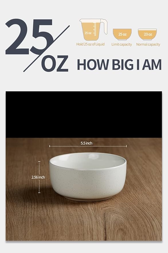 famiware Milkyway Cereal Bowl, Soup Bowls for 4, 25 Ounce Bowls Set for Kitchen, Bowl Set for Cereal Soup Rice Pasta Salad Oatmeal, White