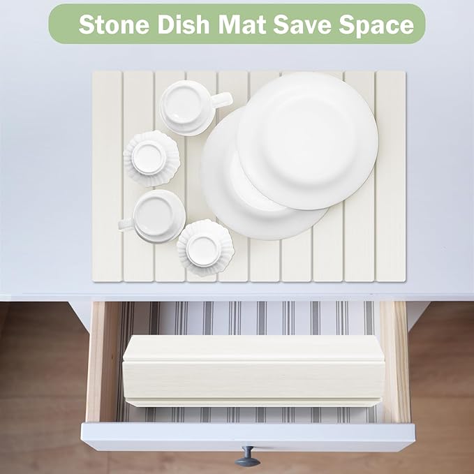 Stone Dish Drying Mat for Kitchen Counter,24"(L)×16"(W) Collapsible Fast-Drying Diatomaceous Earth Mats with Towel Sanding Tool,Versatile Stone Drying Mats for Cups Dishes Bottles