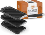 Yukon Glory SEAR 'N SERVE Cast Iron Grill Pan Set - Includes 3 Cast Iron Grilling Baskets & Clip-On Handle - Ideal for Stove Tops or Outdoor Grills