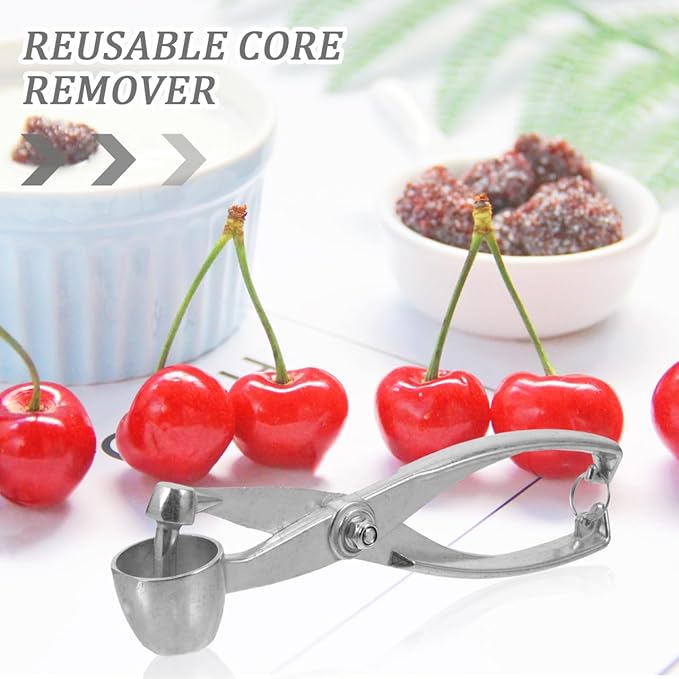 Heavy Duty Cherry Pitter & Olive Corer Tool - Stainless Steel Cherry Pit Remover for Efficient & Olive Pitting - for Making Jam and Dishes